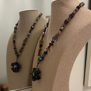 Multicolor Beaded Glass & Acrylic Necklace with Floral Glass Pendant , toggle